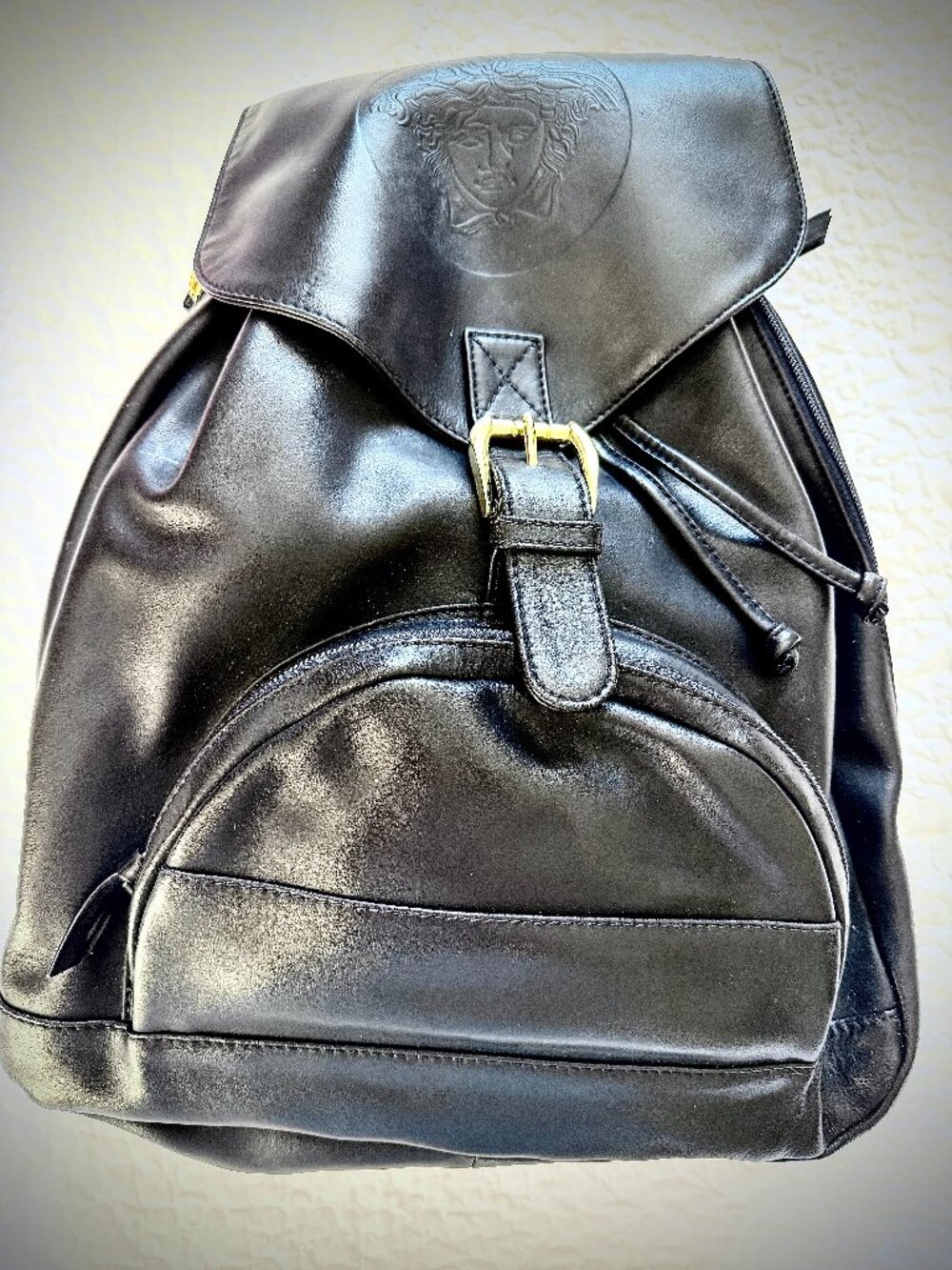 GIANNI VERSACE NEW LARGE BLACK LEATHER "MEDUSA" BACKPACK - Picture 2 of 15